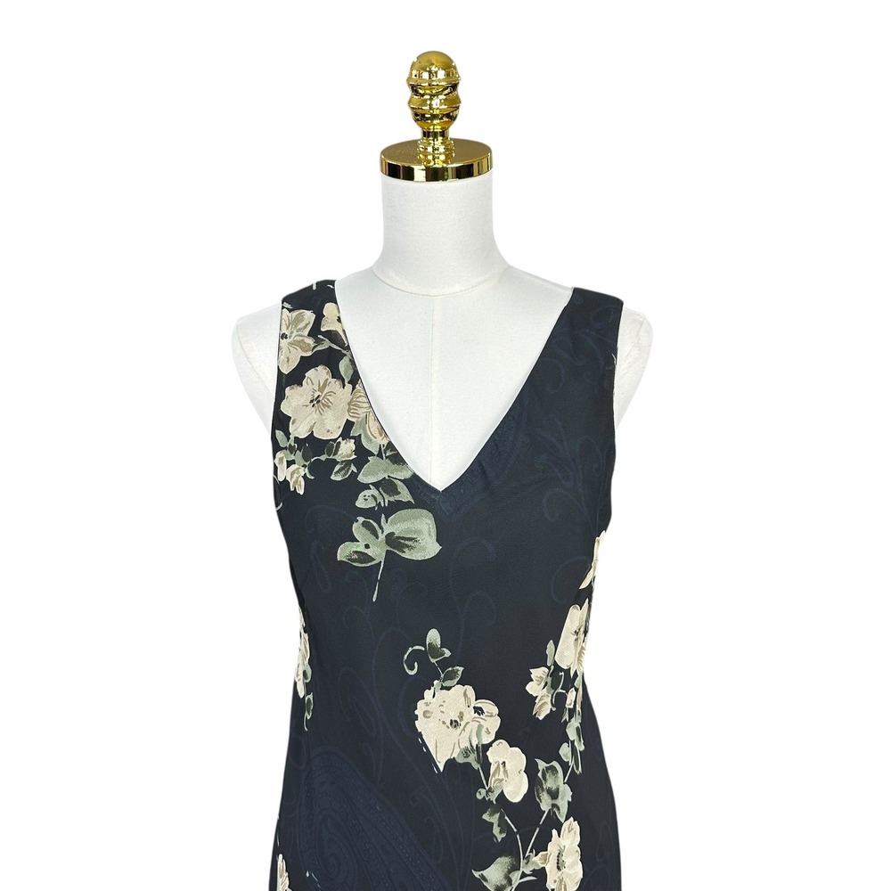 Y2K Fairycore Whimsigoth Floral Paisley V-Neck Sleeveless Midi Dress Blue SZ 12 - Picture 2 of 8